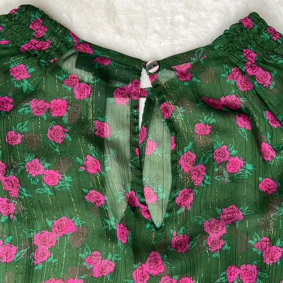ModCloth Winter Roses Green Floral Blouse Size L - Picture 8 of 8